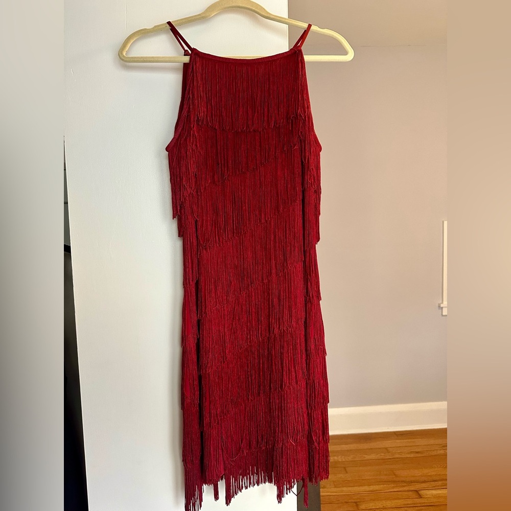 WHBM Burgundy 20’s Inspired Fringe Dress
